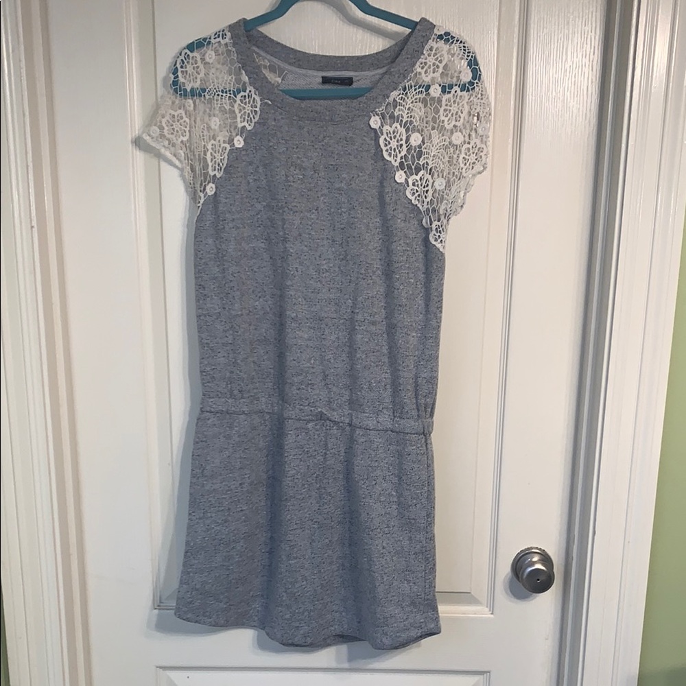 Gray Dress with White Lace Sleeves